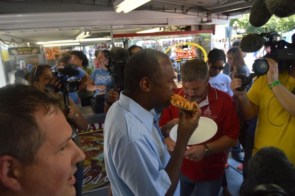 Here's my requisite "candidate eats something" picture