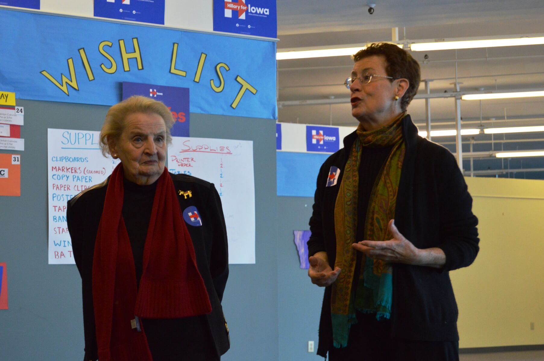 Dorothy O'Brien, a key Clinton County activist, introduces Albright