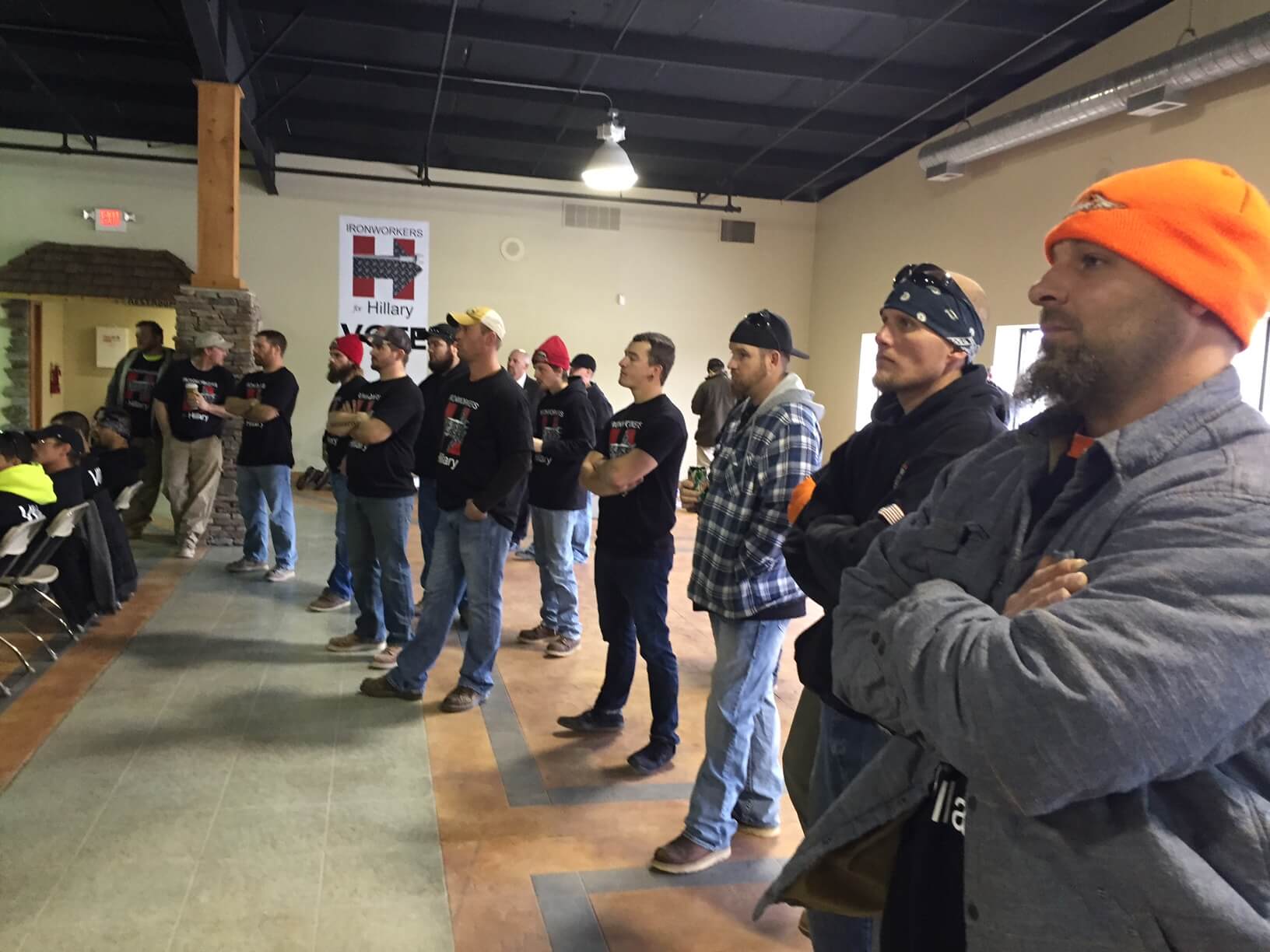 Ironworkers listen to their international president