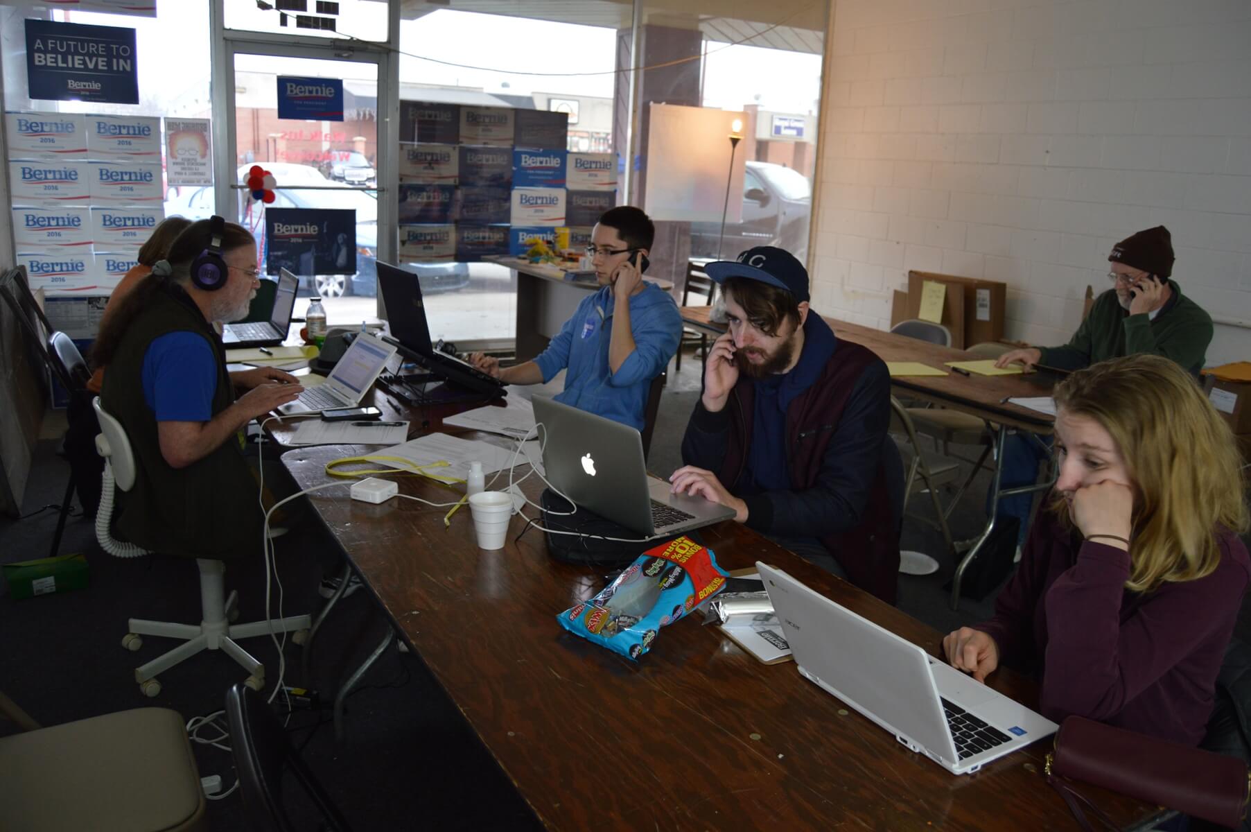 Bernie Sanders volunteers making calls in Lawrence