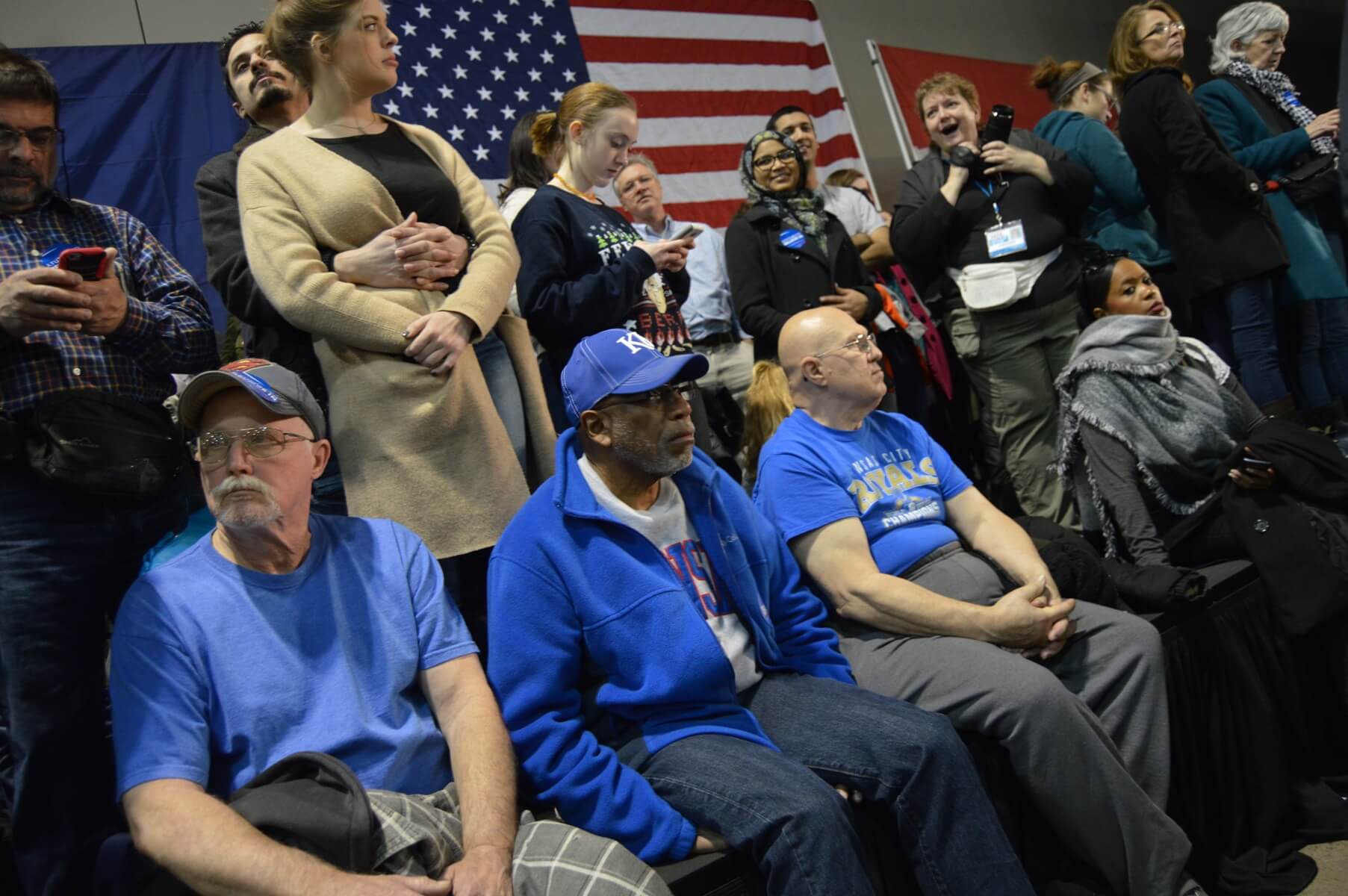 Sanders supporters await his appearance at a rally in Kansas City