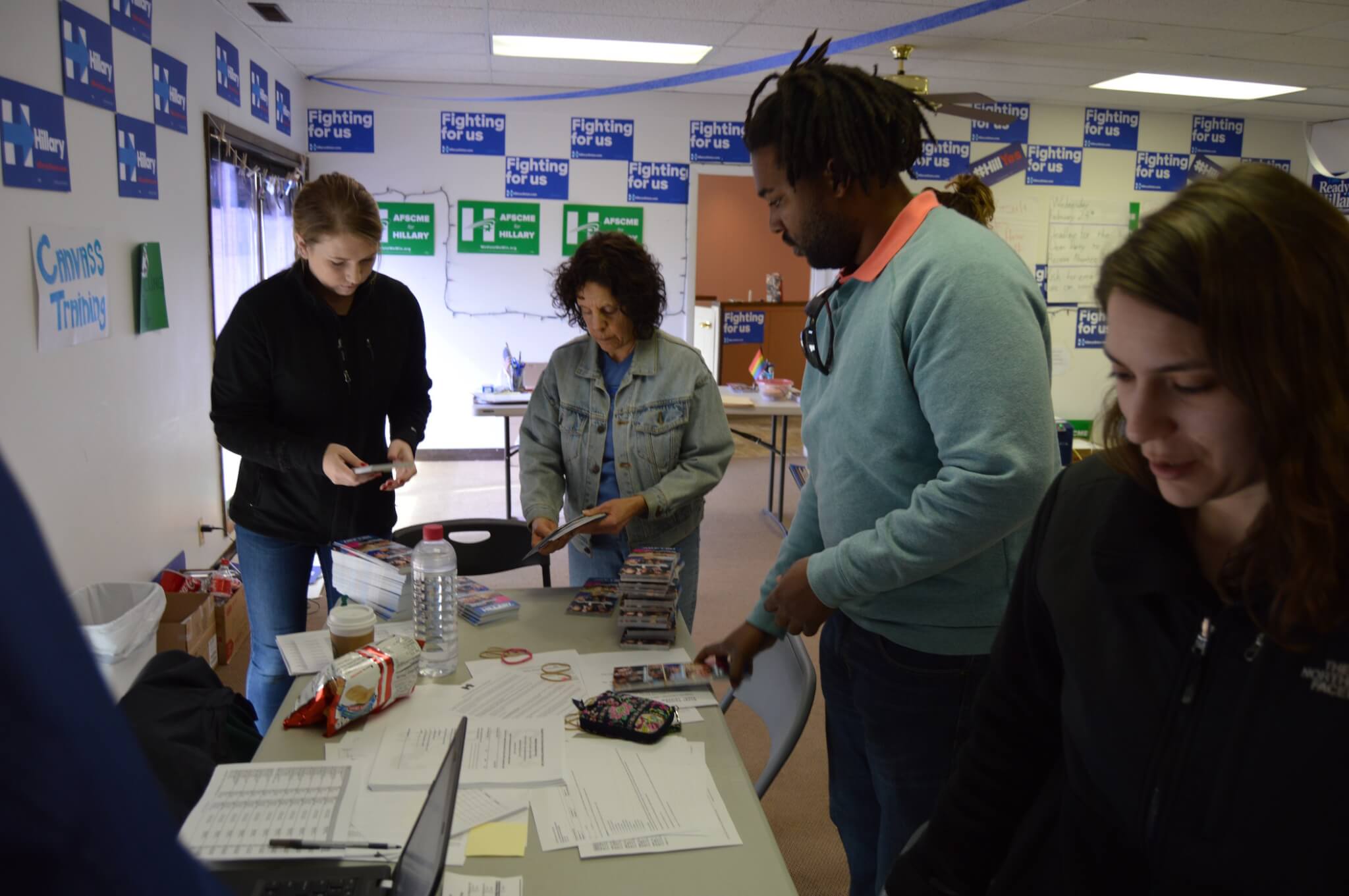 Clinton staff and volunteers prepare to canvass