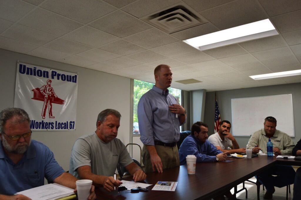 Mowrer speaks to union members