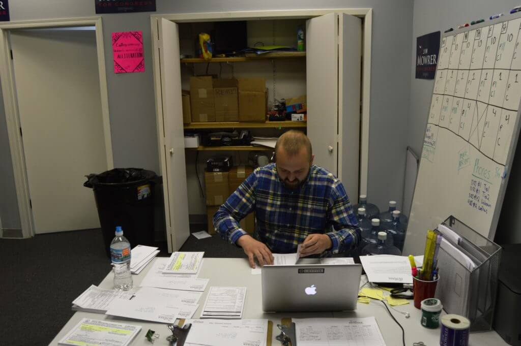 Campaign workers send out absentee requests at Mowrer HQ