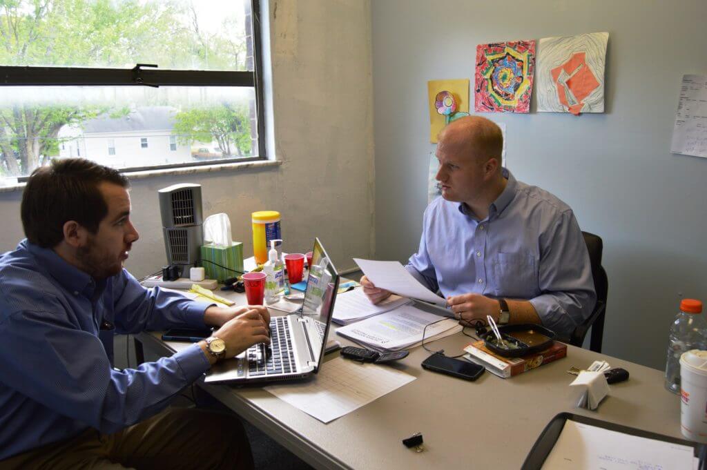 Mowrer and Mulvey in the call room