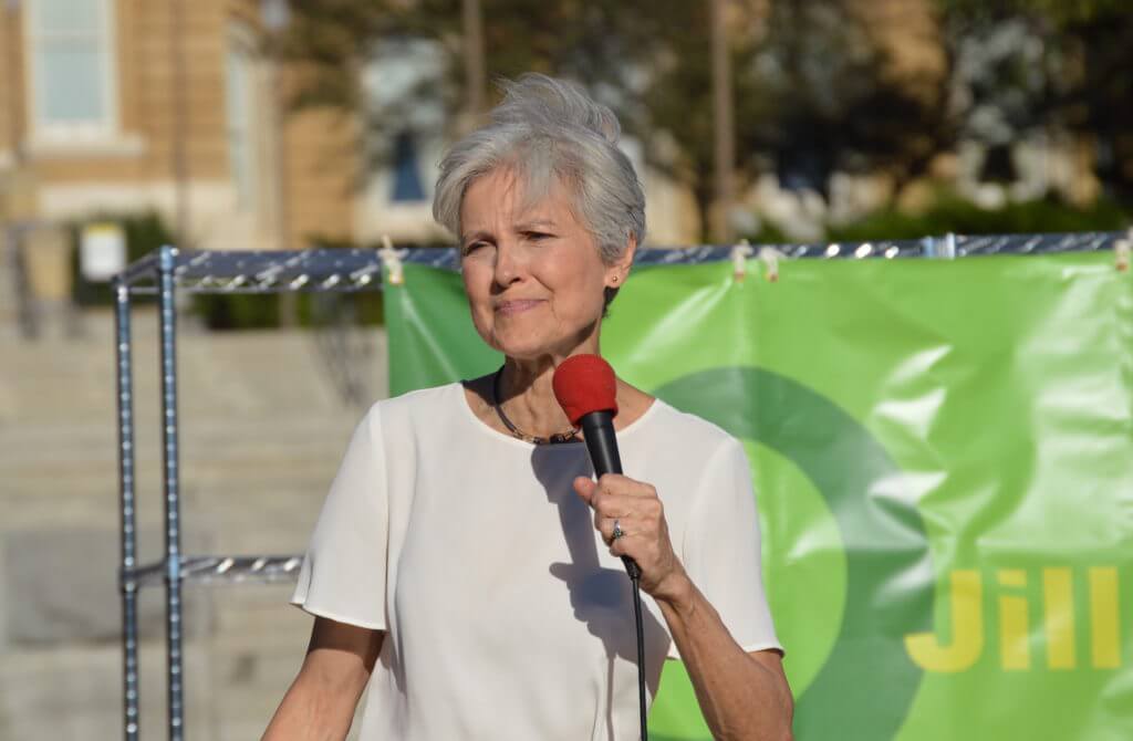 Stein addresses the crowd