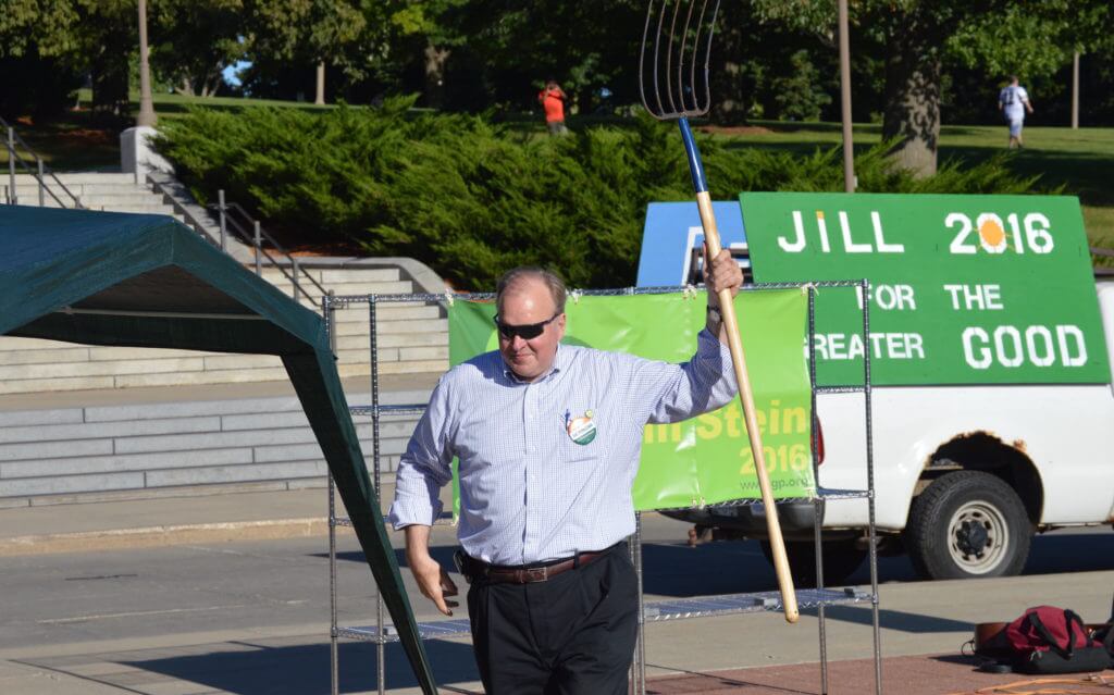 Tom Fiegen, former Democratic Senate candidate, brought a pitchfork