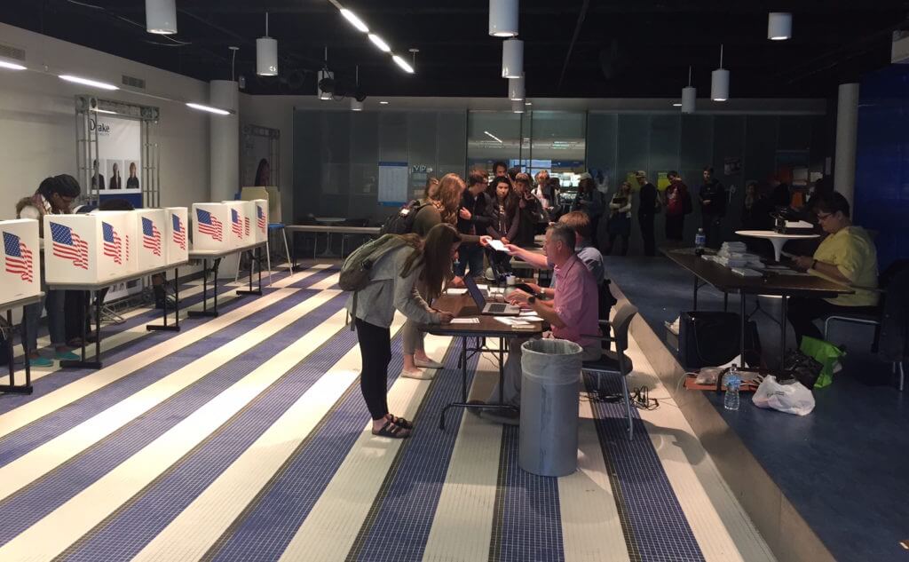 Drake students line up to vote on campus